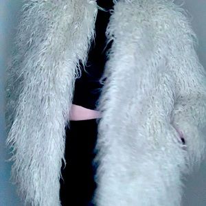 Shaggy White Faux Fur Coat